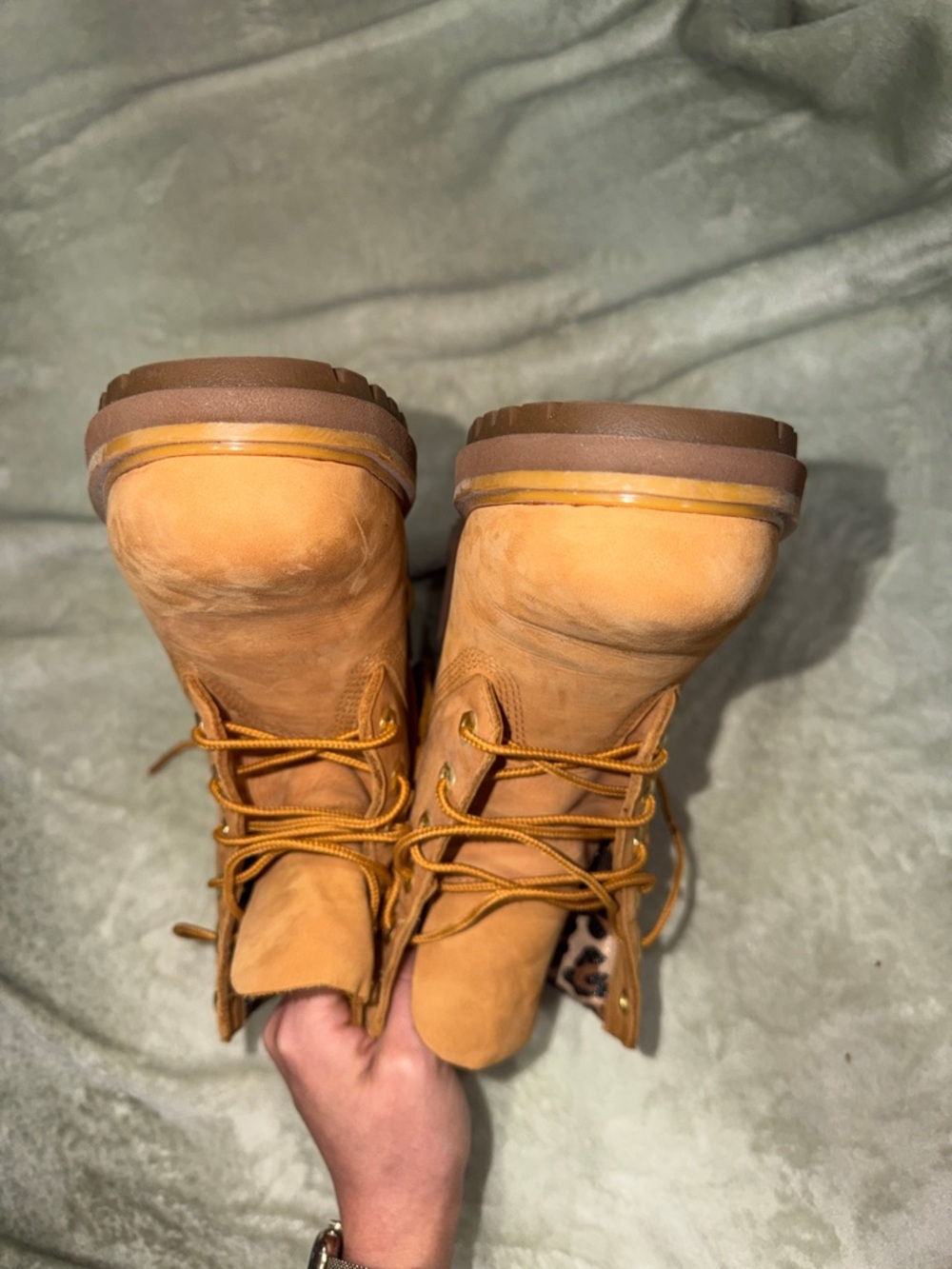 Timberland Wheat Nubuck Lace-Up Ankle Boot with Leopard Accent - Picture 5 of 11